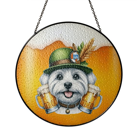 Best Maltese Dad Proud Beer Lover Happy Oktoberfest Stained Glass Suncatcher Maltese Dog Lover Gifts Idea Window Hanging Sign Decor - 02016