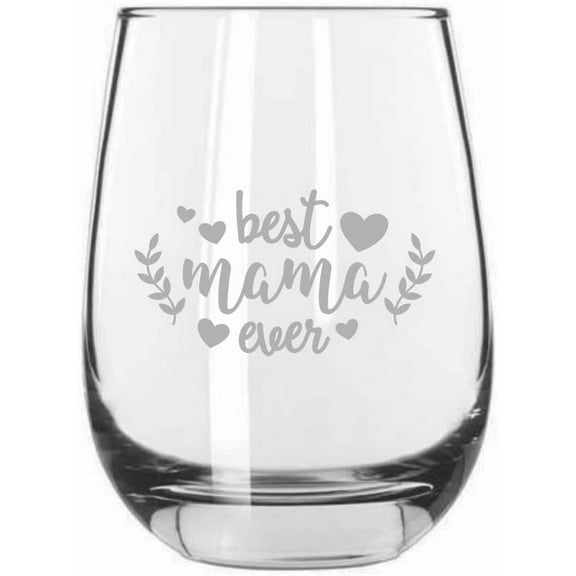 Best Mama Ever 2 Mother's Day Etched 15.25oz Libbey Stemless Wine Glass