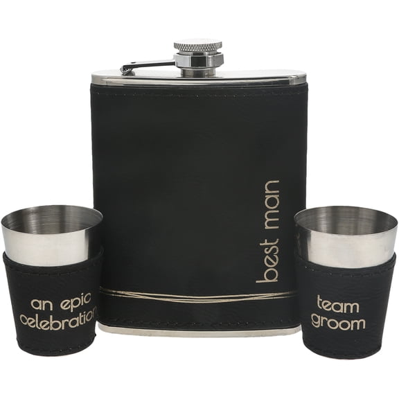 Pavilion Gift Company - Best Man - One 8 oz Flask & Two 1.5 oz Shot Glasses in a Gift Box