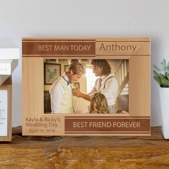 Best Man Today Best Man Forever Personalized Wooden Picture Frame-6" x 4" Brown Horizontal