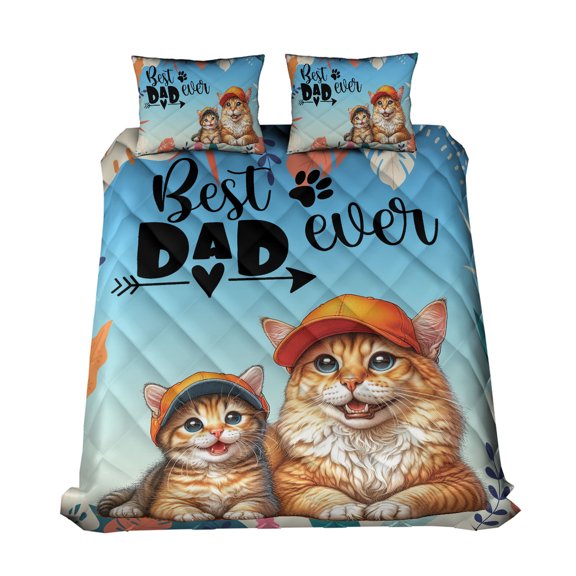 Best Manx Dad Ever Happy Father's Day Quilt Bedding Set Cat Lover Kitten Owner Gifts 1 Blanket Bed Cover 2 Pillowcases - 02006
