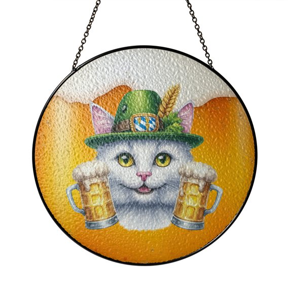 Best Manx Dad Proud Beer Lover Happy Oktoberfest Stained Glass Suncatcher Cat Lover Kitten Owner Gifts Window Hanging Sign Decor - 02016