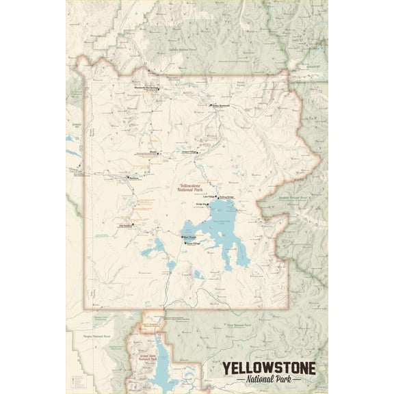 Best Maps Ever Yellowstone National Park Map 24x36 Poster (Tan)