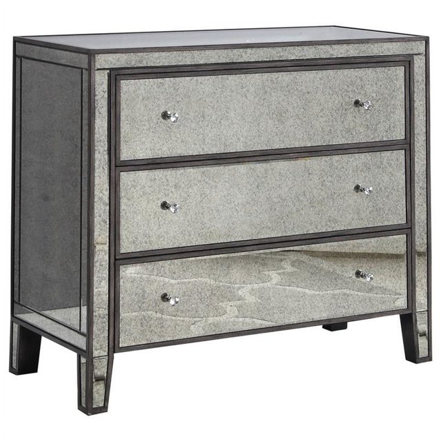 Best Master 3Drawer Solid Wood Hall Chest in Gray Brown/Antique Mirror