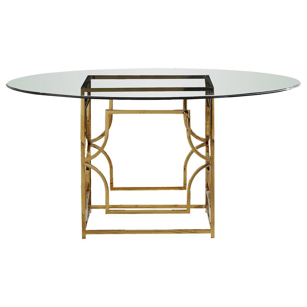 Contemporary Glam 54" Round Glass Dining Table with Metal Base