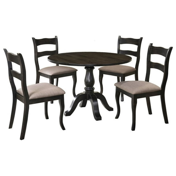 Best Master Alice 5-Piece Solid Wood Round Dinette Set in Vintage Black