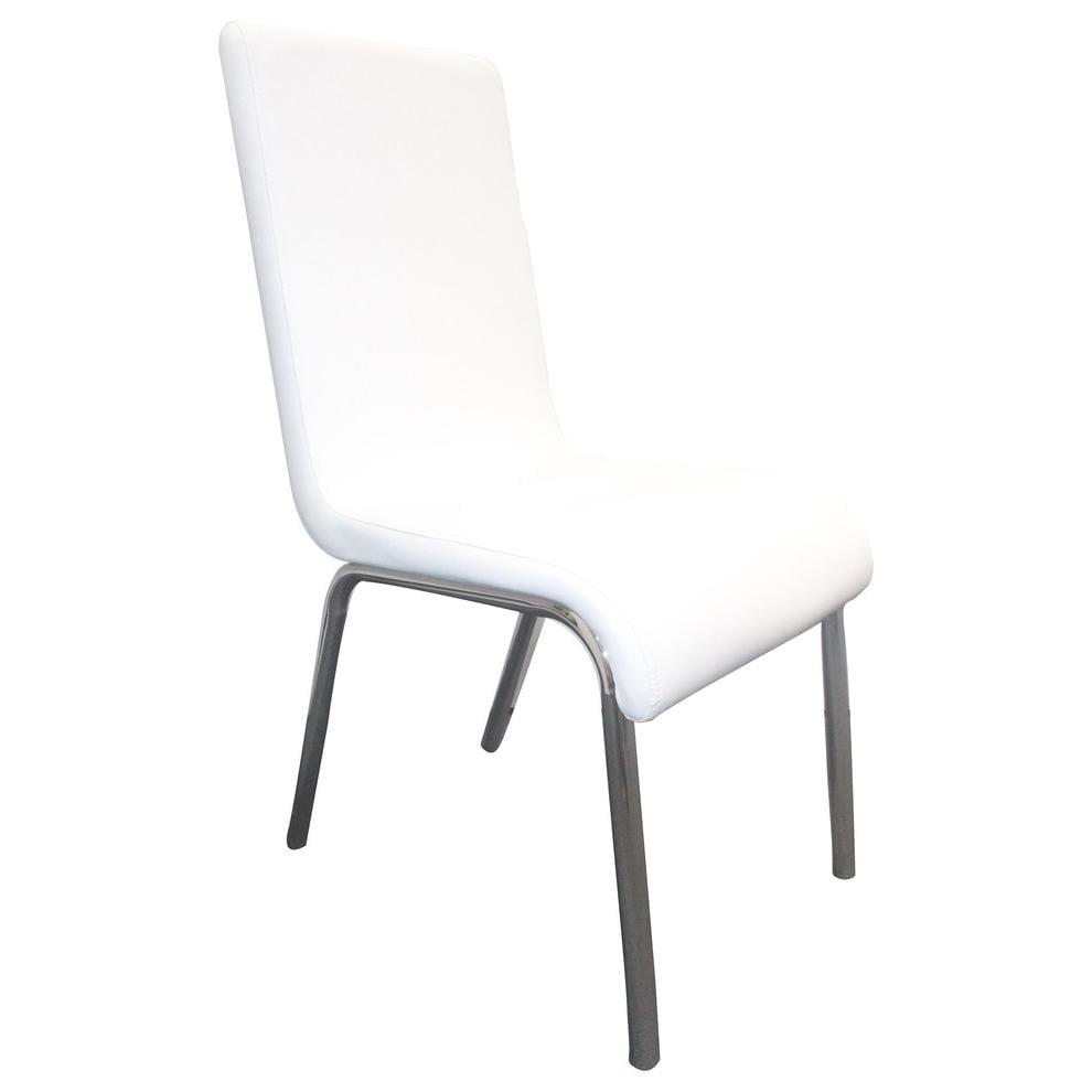 Modern Faux Leather and Chrome White Dining Side Chair Set