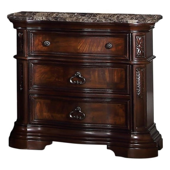 Best Master Barney's Traditional Wood Bedrooom Nightstand in Walnut w/Marble Top