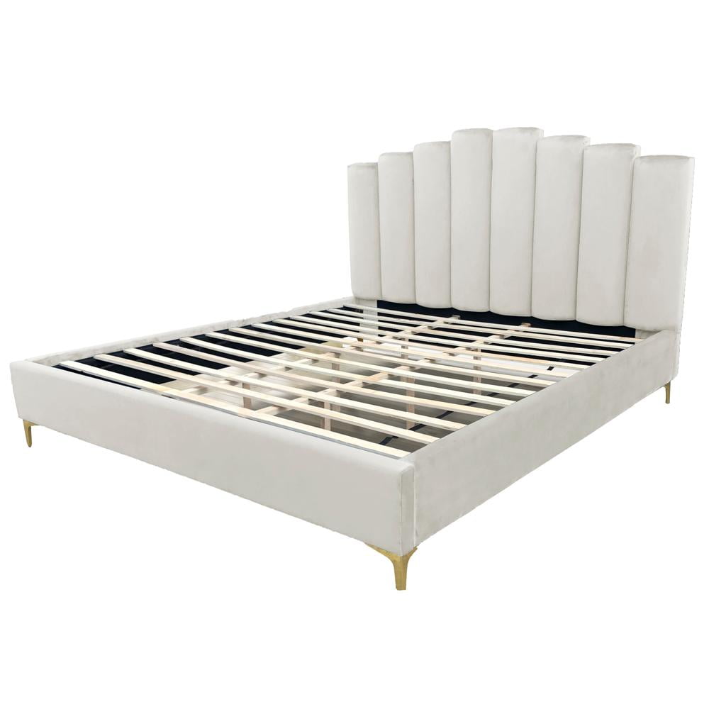 Best Master Barrington Ivory Velvet California King Platform Bed with Gold Legs