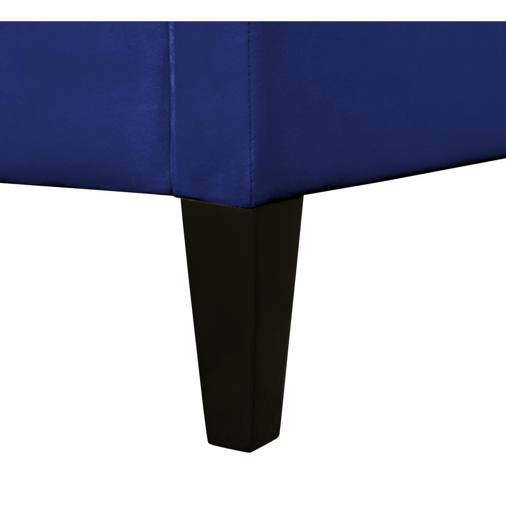 Elegant Navy Blue Velvet Queen Platform Bed with Nailhead Trim