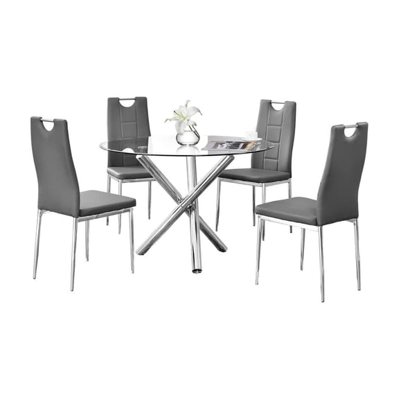 Best Master Beverly 5-Piece Faux Leather Round Glass Dinette Set - Gray