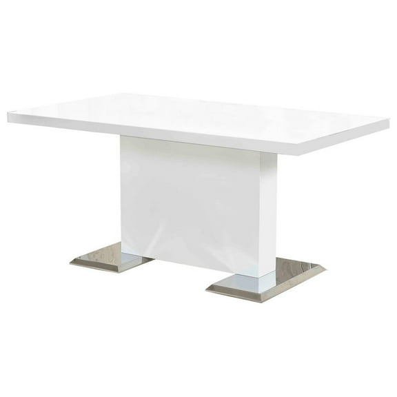 Best Master Bono Modern Solid Wood Rectangular Dining Table in White Lacquer