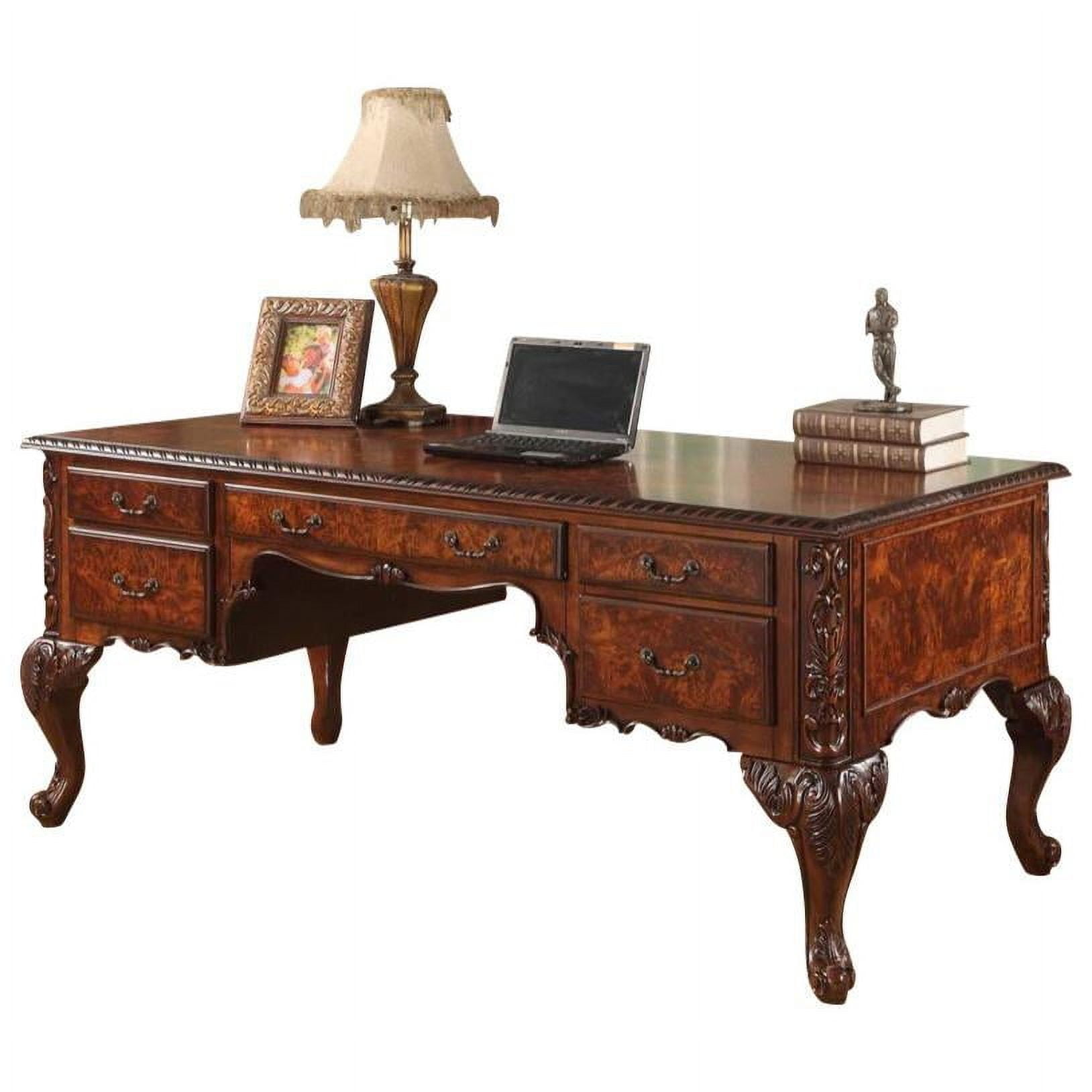 Royal Burlwood 72" Executive Desk with Carved Cherry Walnut Finish