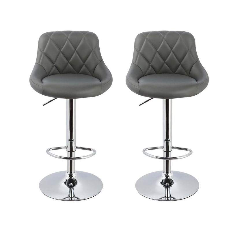Lux Adjustable High-Back Swivel Bar Stool in Diamond Black Faux Leather