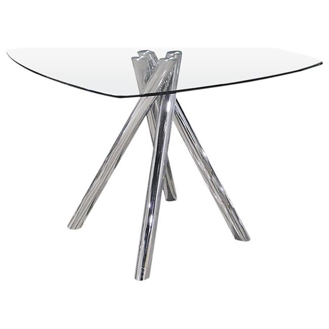 Contemporary Chrome and Glass Square Dining Table