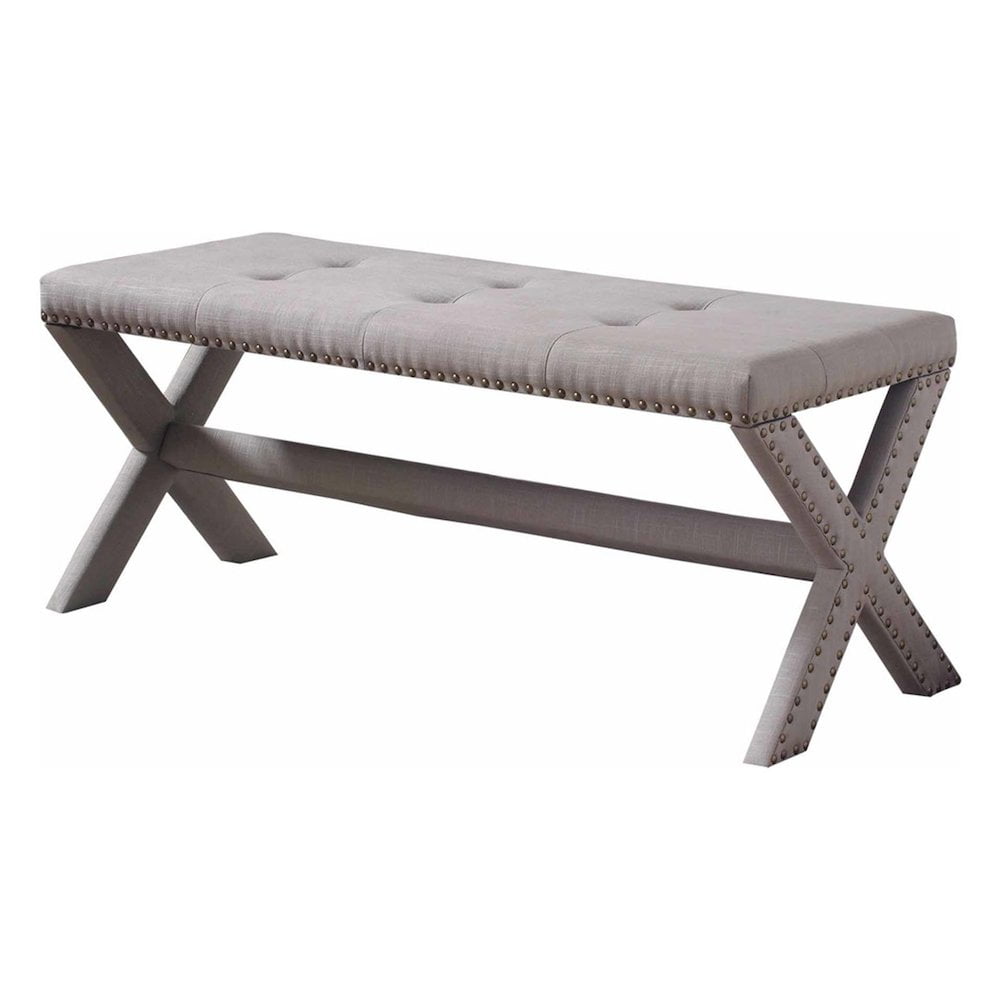 Contemporary Grey Velvet Tufted Bedroom Bench, 44 in