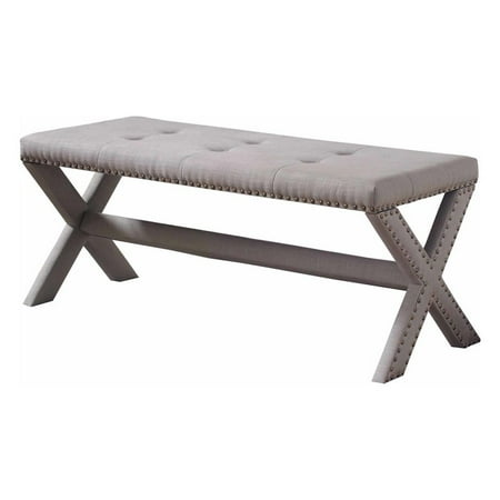 Best Master Fabric Upholstered Rectangle Accent Bench in Neutral Gray/Nail Heads