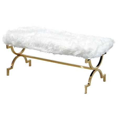 Best Master Faux Fur Upholstered Bench with Stainless Steel Frame in White/Gold
