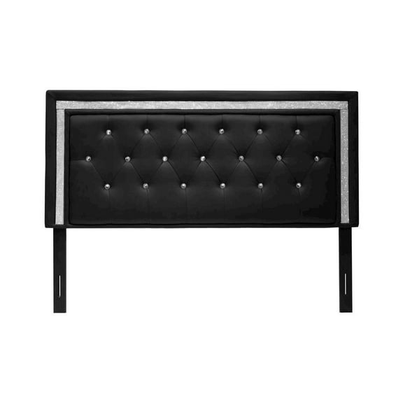 Best Master Faux Leather Full/Queen Headboard Tufted Crystal Rhinestone in Black