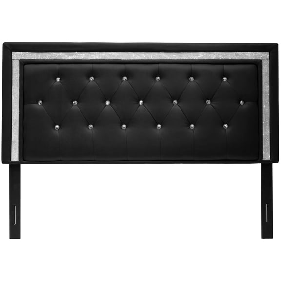 Best Master Faux Leather Full/Queen Headboard Tufted Crystal Rhinestone in Black