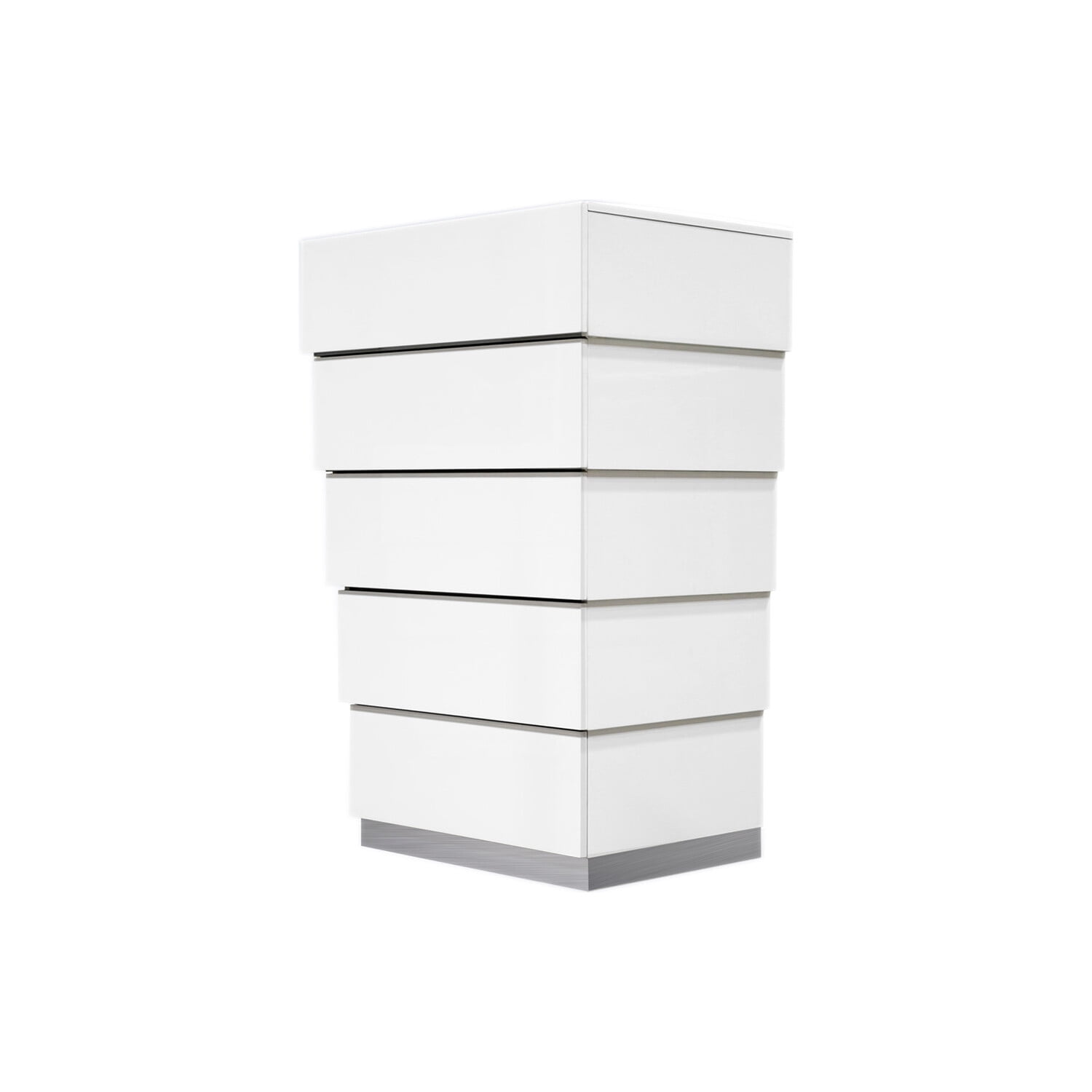 Florence High Gloss White 5-Drawer Chest with Stainless Steel Base