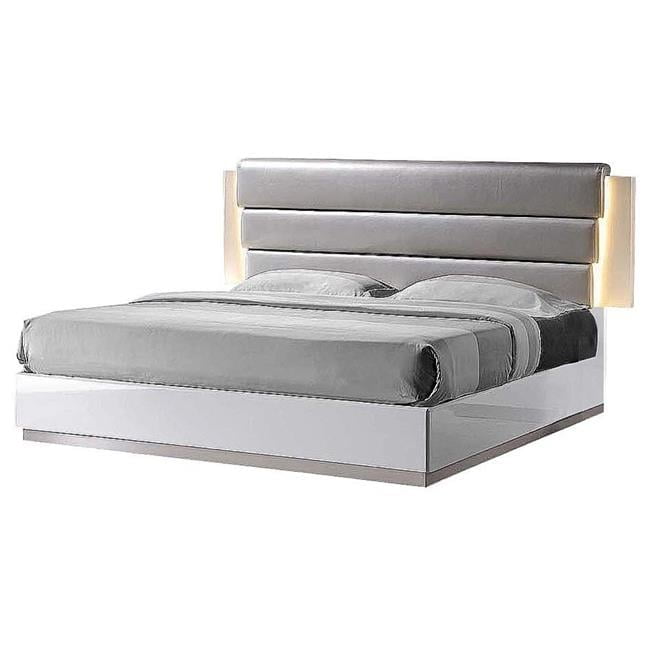 Florence King White and Gray Upholstered Wood Platform Bed