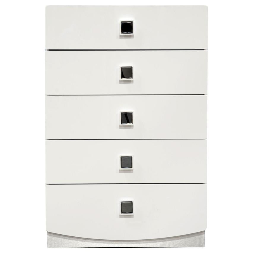 White High Gloss 5-Drawer Poplar Wood Bedroom Chest