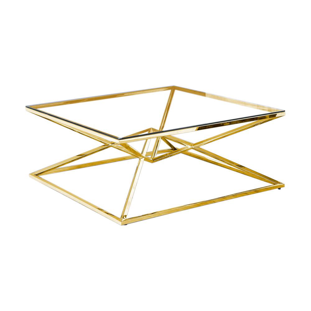 Gold Plated Square Coffee Table with Tempered Glass Top