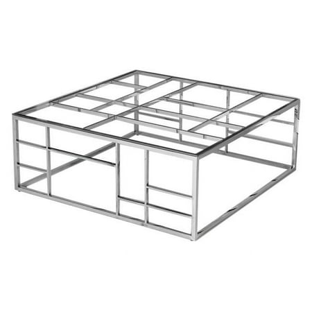 Best Master Furniture 42" Square Modern Clear Glass Coffee Table in Silver