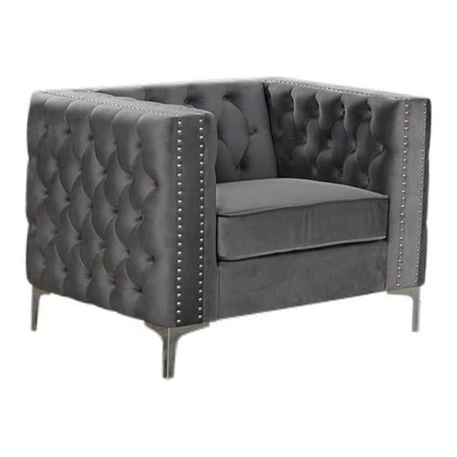 Best Master Furniture Aineias 38" Transitional Velvet Accent Chair in Gray