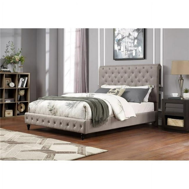 Best Master Furniture Ashley Tufted Transitional Linen Fabric Queen Bed ...