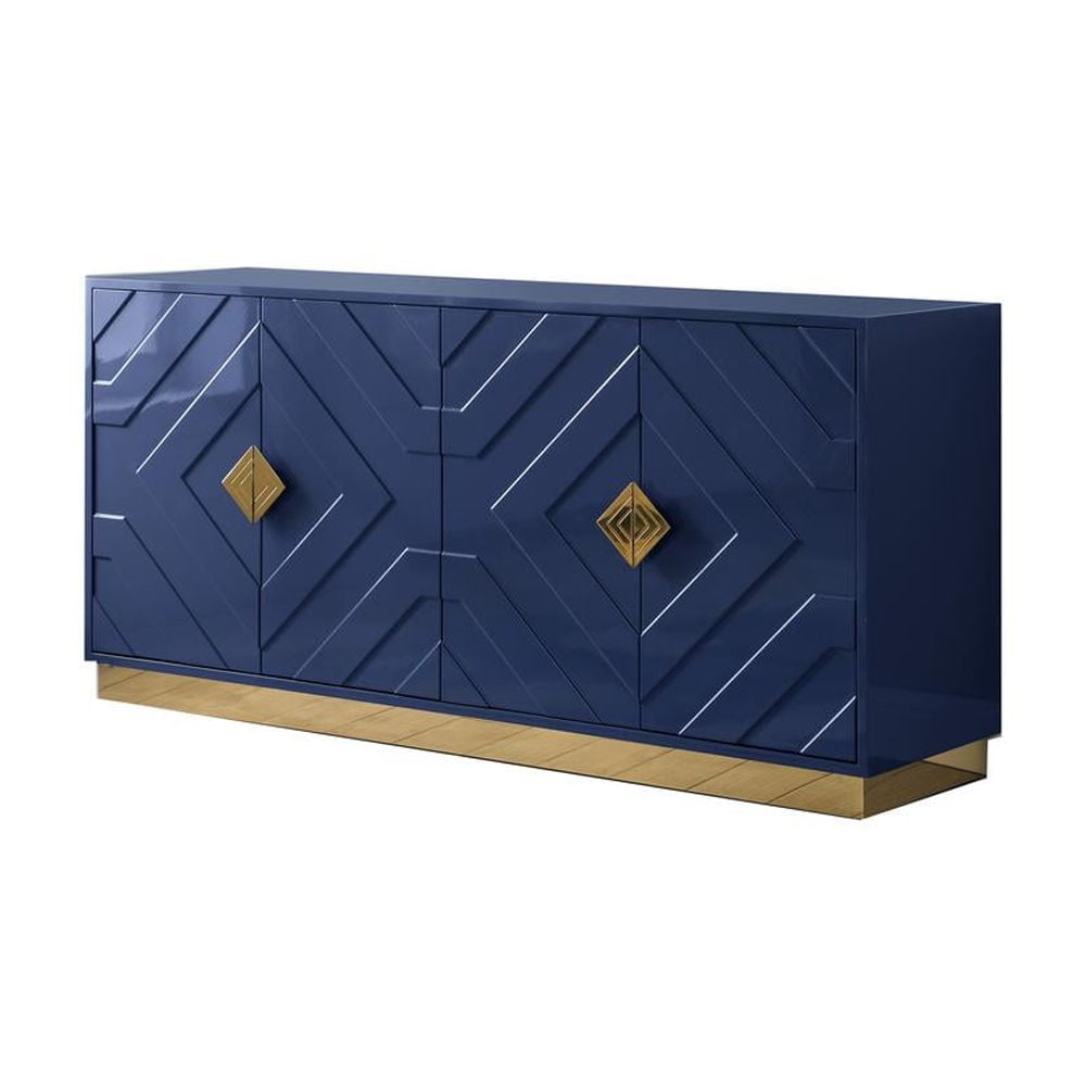 Navy 65" Wood Sideboard with Gold Accents and Soft-Close Drawers
