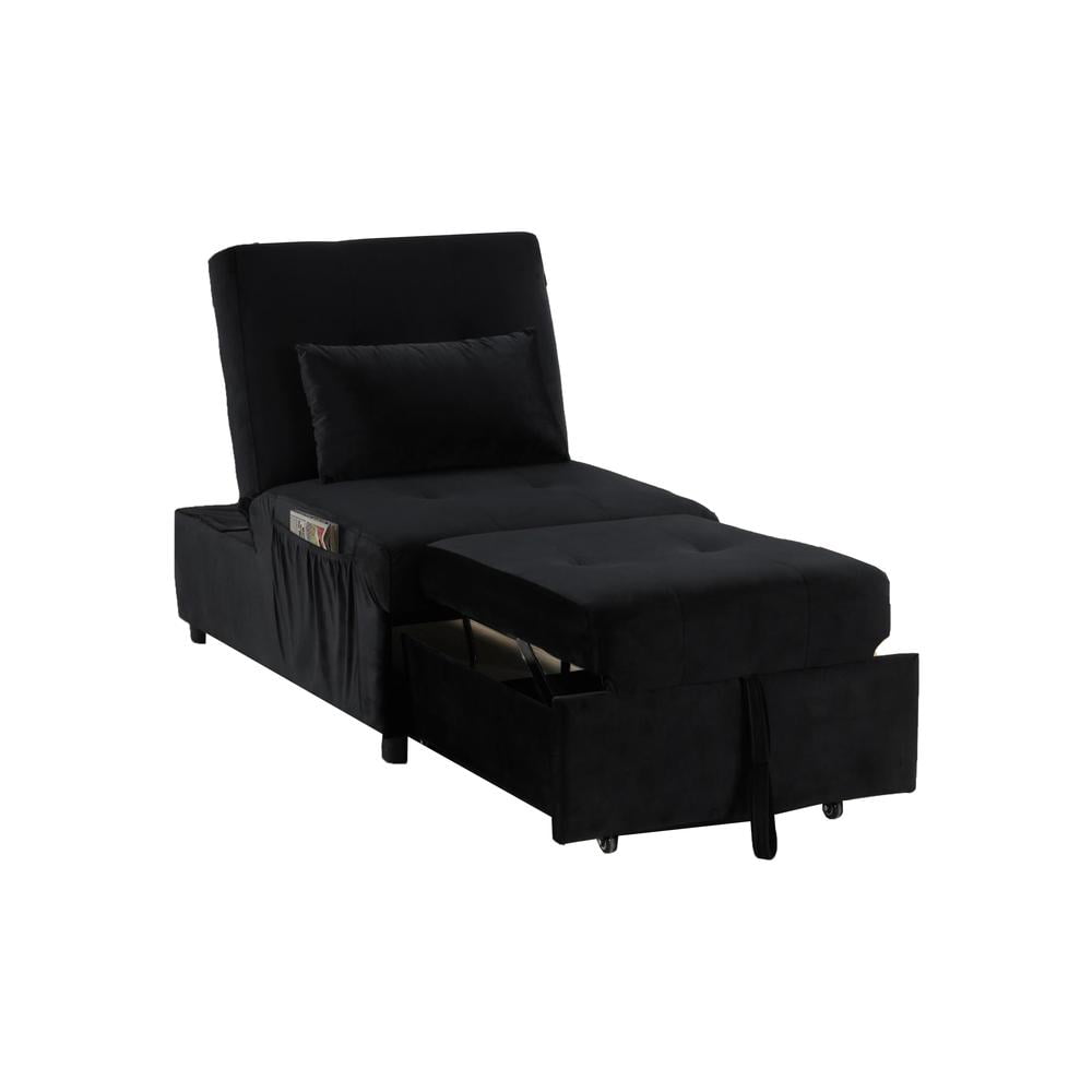 Regal Black Velvet Adjustable Sleeper Lounge Chaise