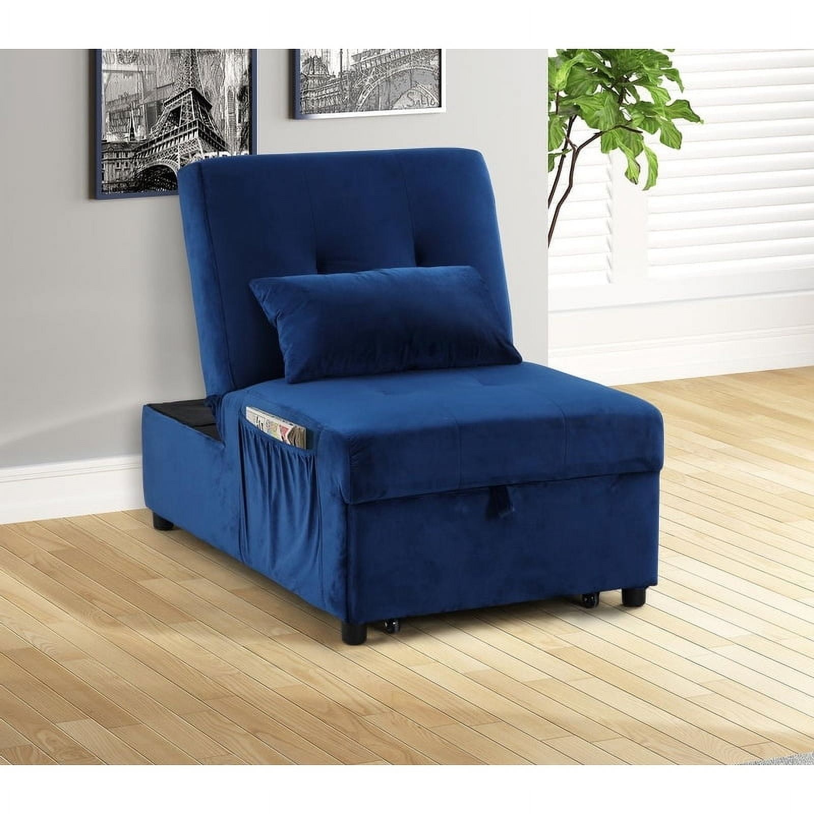 Regal Blue Velvet Adjustable Sleeper Lounge Chaise