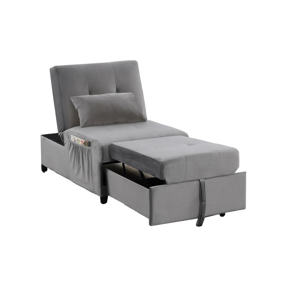 Gray Velvet Adjustable Sleeper Lounge Chaise with Manufactured Wood Frame