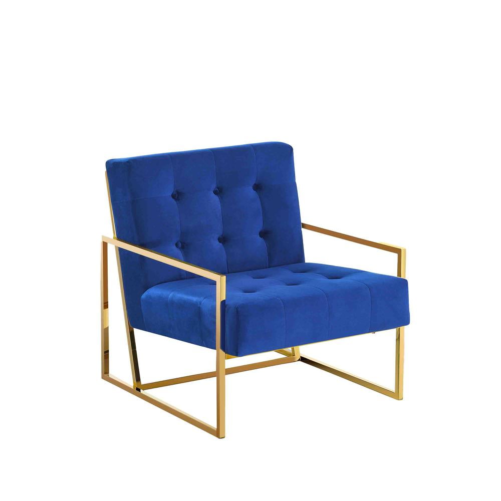 Royal Blue Velvet and Gold Metal Accent Armchair