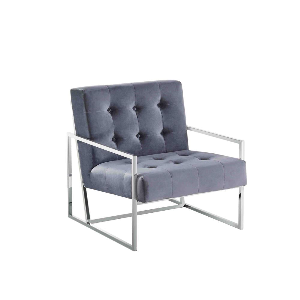 Royal Flare 31.5" Gray Velvet & Silver Stainless Steel Accent Chair