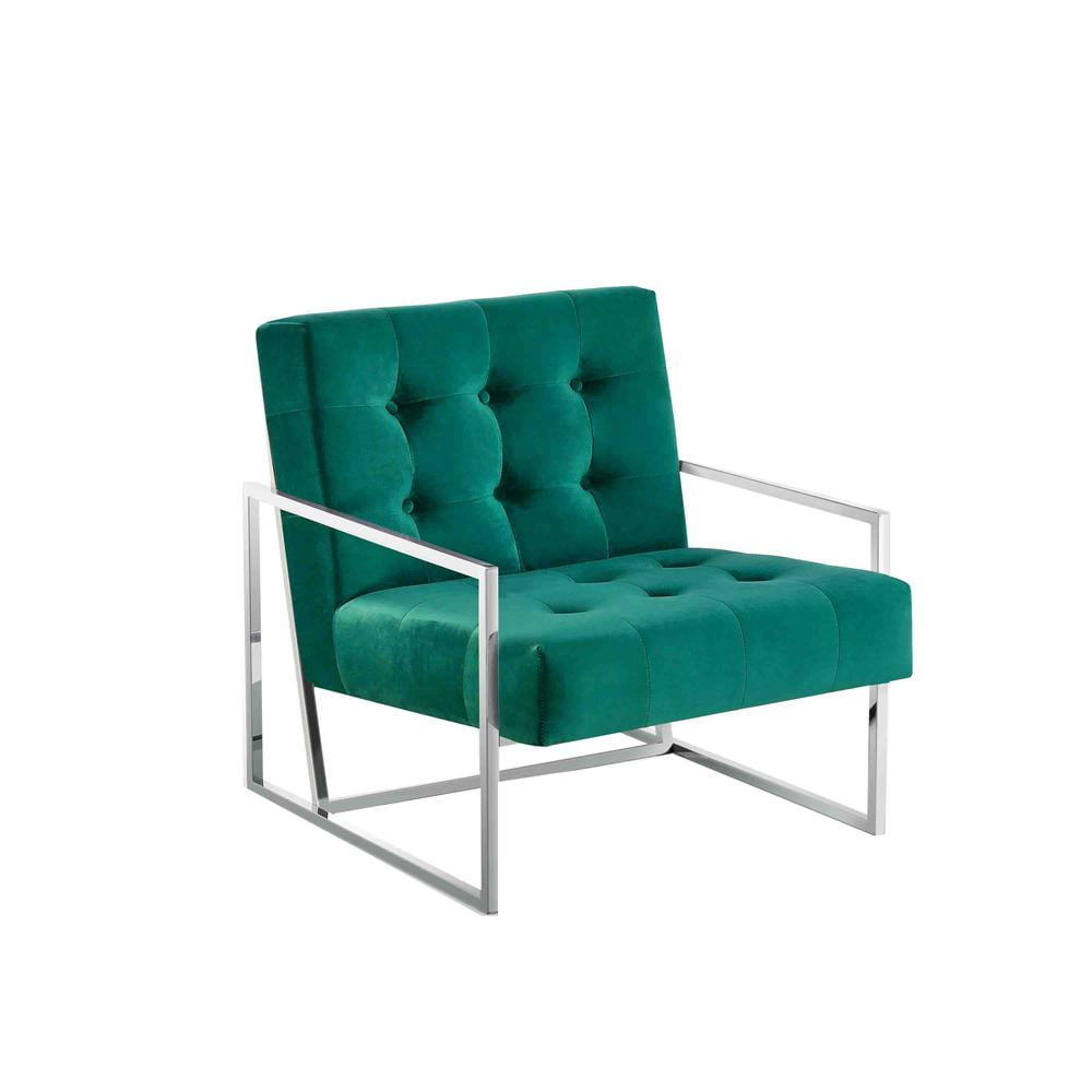 Teal Green Velvet and Stainless Steel Lawson Accent Chair