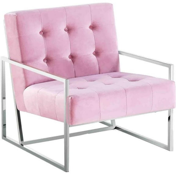 Best Master Furniture Beethoven 31.5" Velvet Accent Chair in Pink/Silver Plated