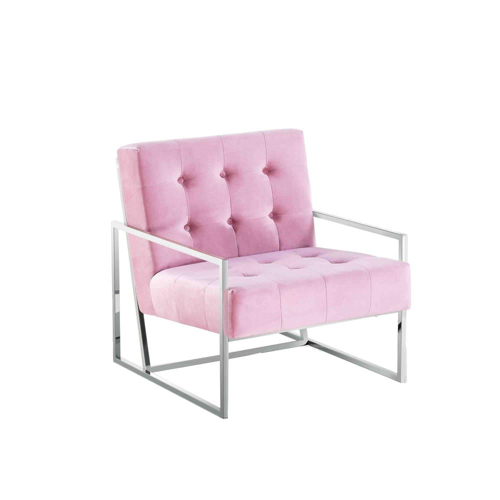 Blush Pink Velvet Accent Chair with Silver Frame