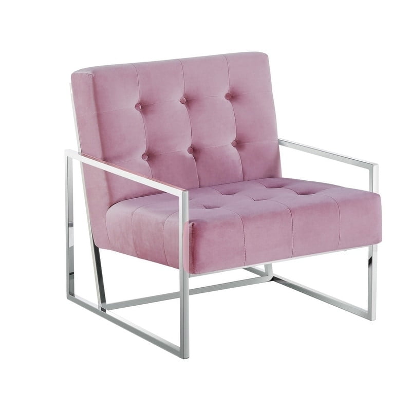 Blush Pink Velvet Accent Chair with Silver Frame