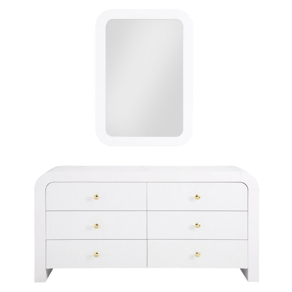 Best Master Furniture Bellagio White Wood 6 Drawer Dresser and Mirror
