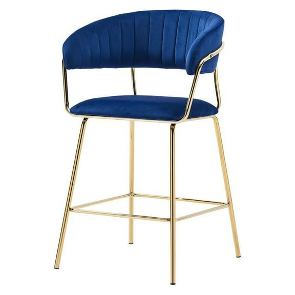 Best Master Furniture Bellai 24" Velvet Counter Stool in Blue/Gold (Set of 2)