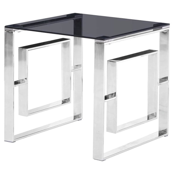 Best Master Furniture Best Master Mallory Stainless Steel and Smoked Glass End Table in Silver
