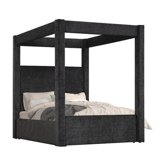 Best Master Furniture Borealis Canopy Bed Frame with Starry Upholstery, Eastern King, Black