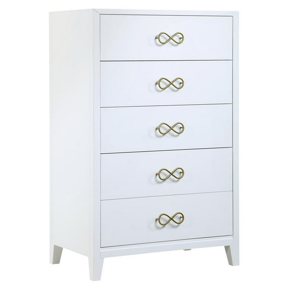 Best Master Furniture Bradbury 32"W Modern Wood 5-Drawer Chest in White