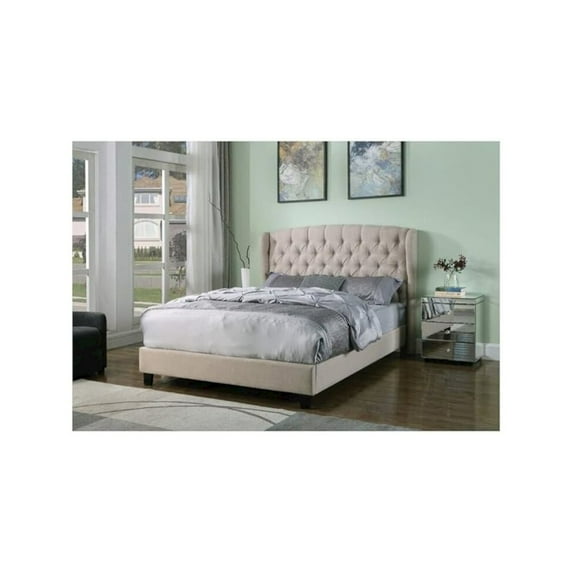 Best Master Furniture California King Size Wingback Headboard Traditional Wood Platform Bed, Beige