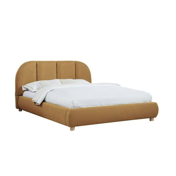 Best Master Furniture Ctasia Upholstered Burlap Fabric Low Profile Bed Frame, Queen, Golden Brown