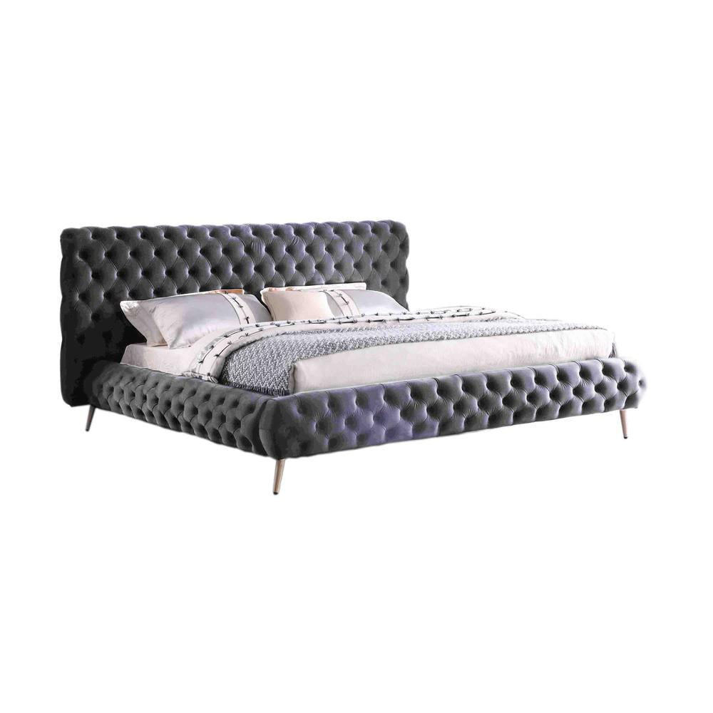Elegant California King Velvet Upholstered Platform Bed with Tufted Headboard
