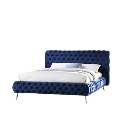Best Master Furniture Demeter Tufted Fabric Platform King Bed in Blue